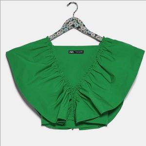 Zara ruffled green poplin top